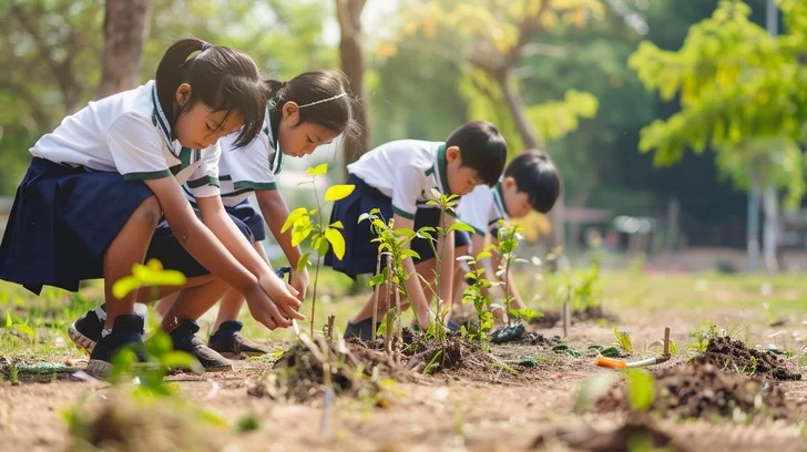 students planting trees